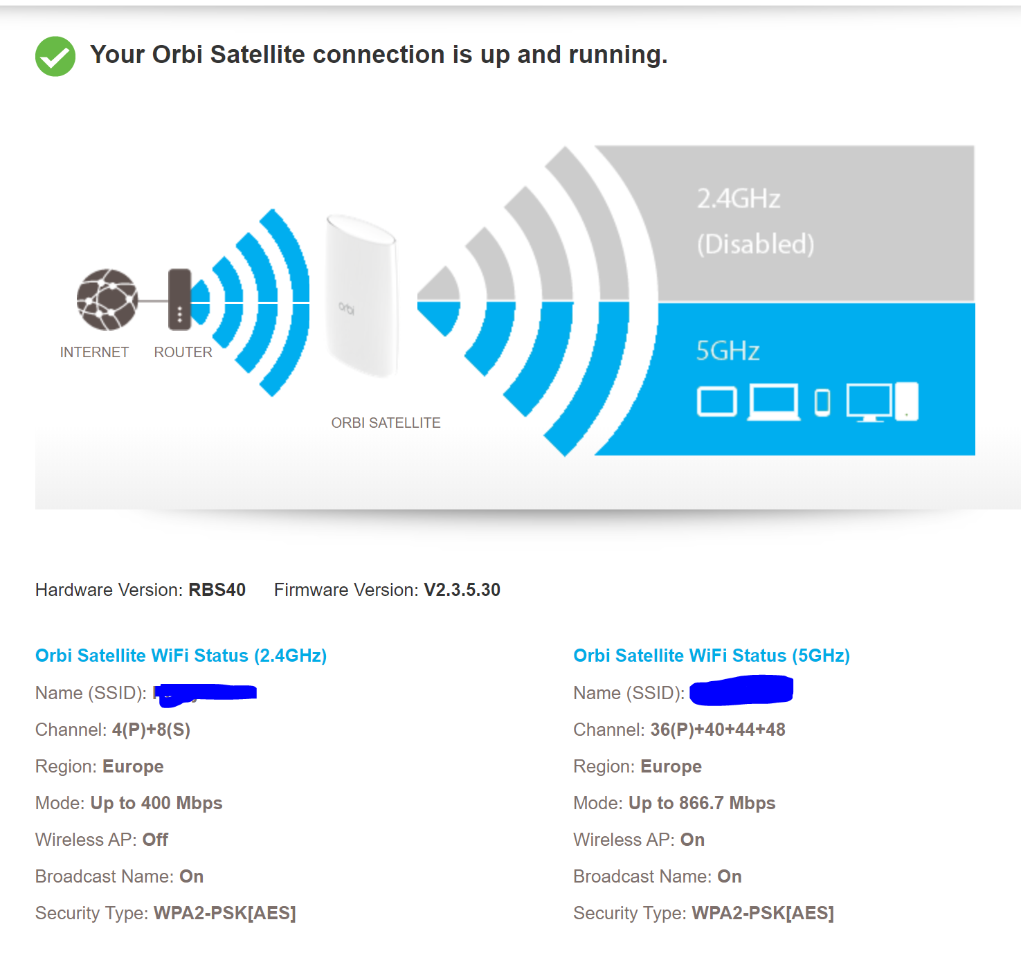 RBS 50 Satellite showing 2.4GHZ as disabled NETGEAR Communities