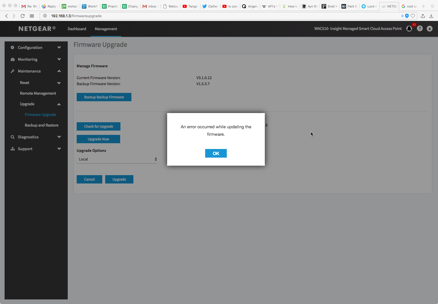Solved Wac510 Access Point Cannot Update Firmware V4 0 Netgear Communities