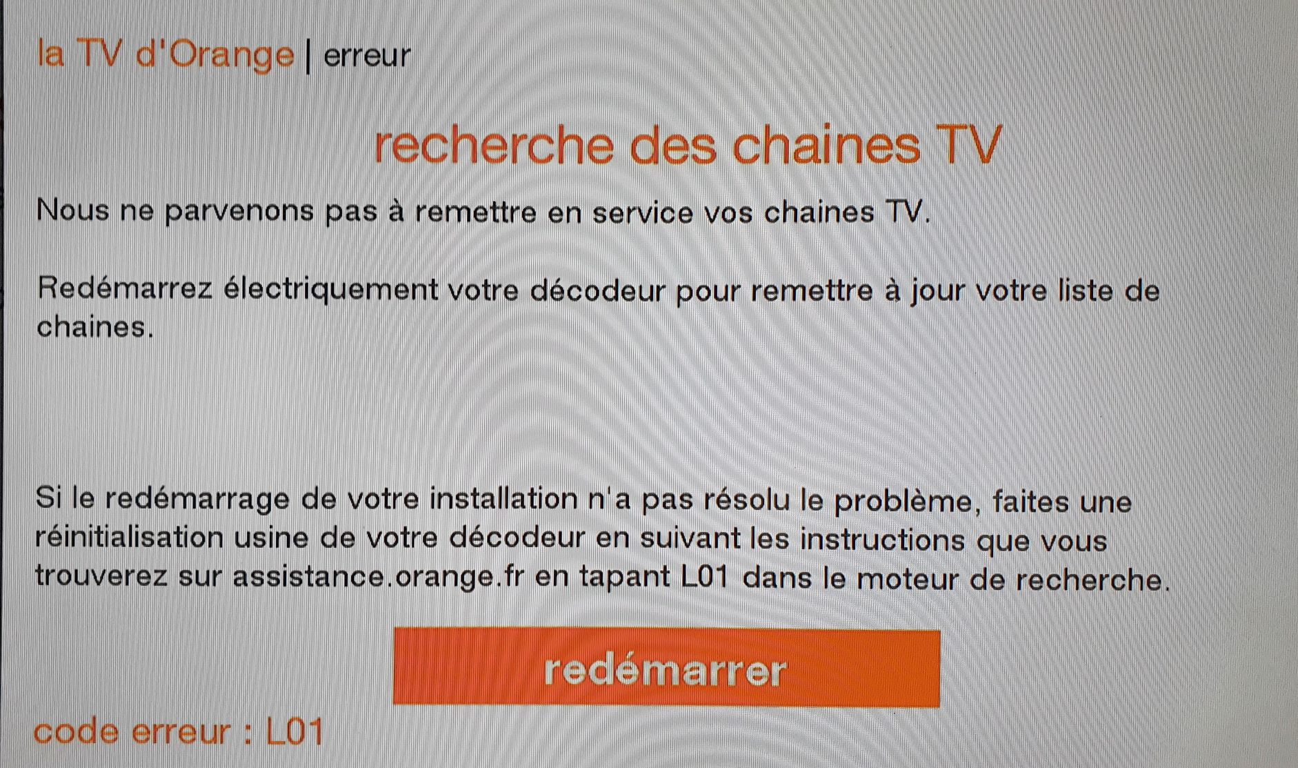 TV d'Orange : code erreur T30 - Assistance Orange