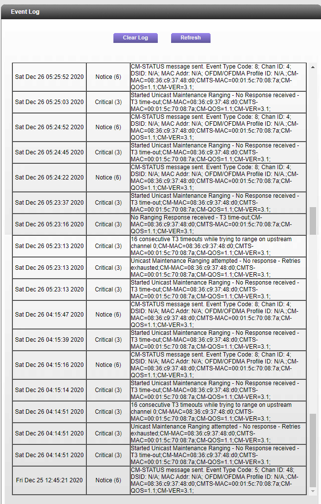 CM1150V Error Log DeCoding Losing Conn... NETGEAR Communities