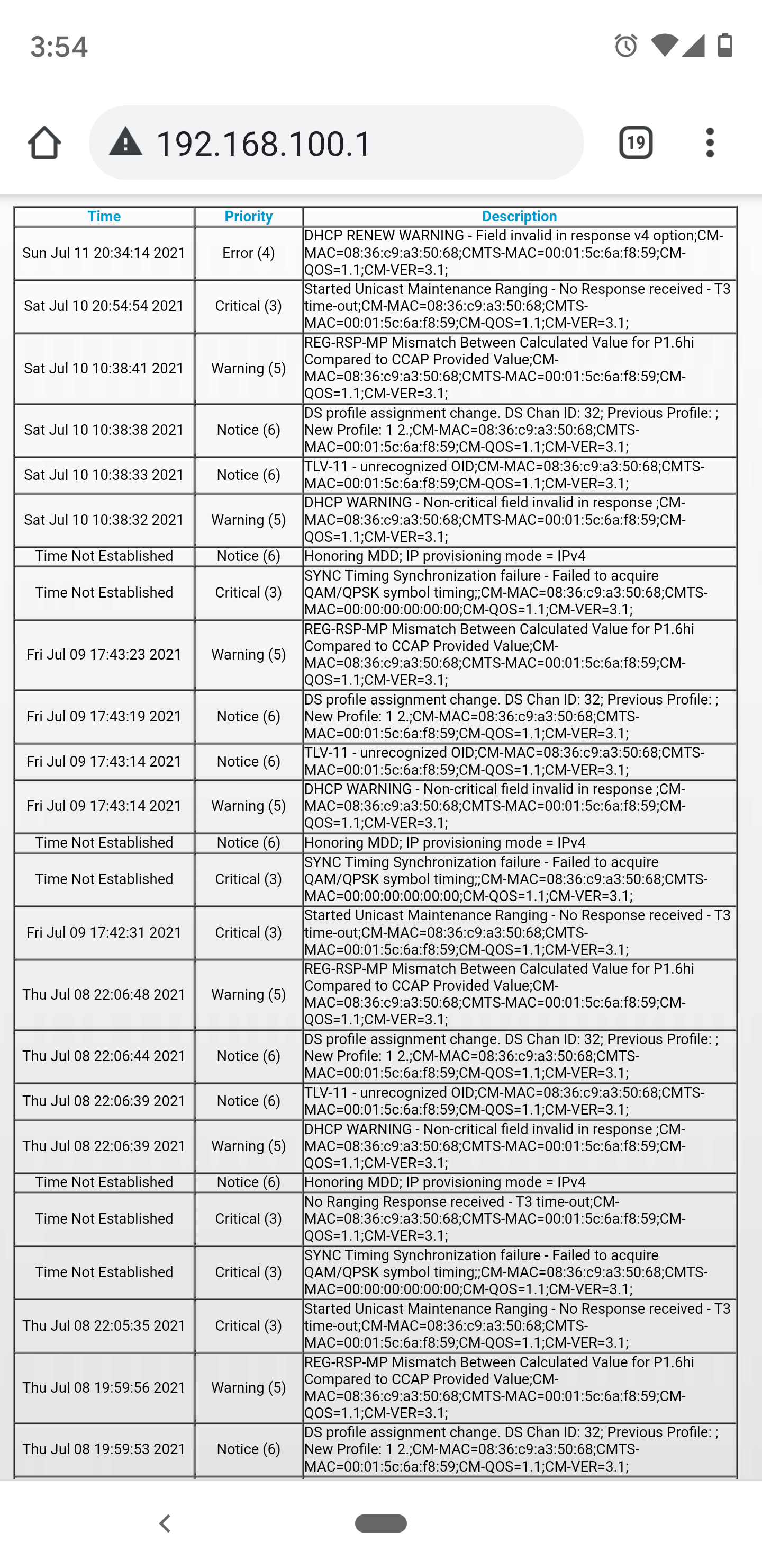 Daily modem errors in log losing connection NETGEAR Communities