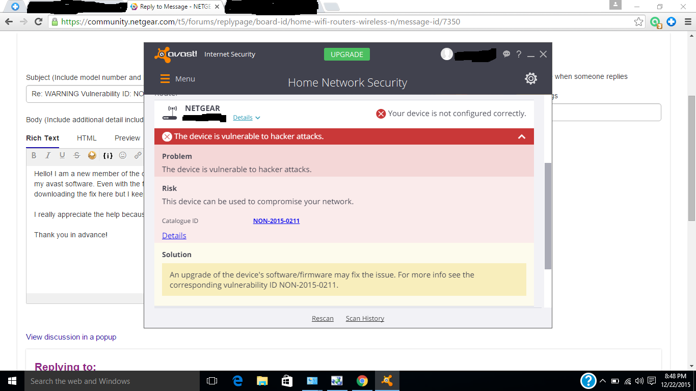 Scan Results from Avast Related to Network Security
