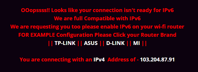 The screenshot of the text which shows I'm not connected to IPV6.