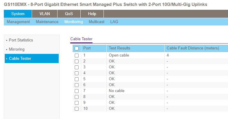Solved: GS105Ev2 Cable Test Specifics not in manual - NETGEAR Communities