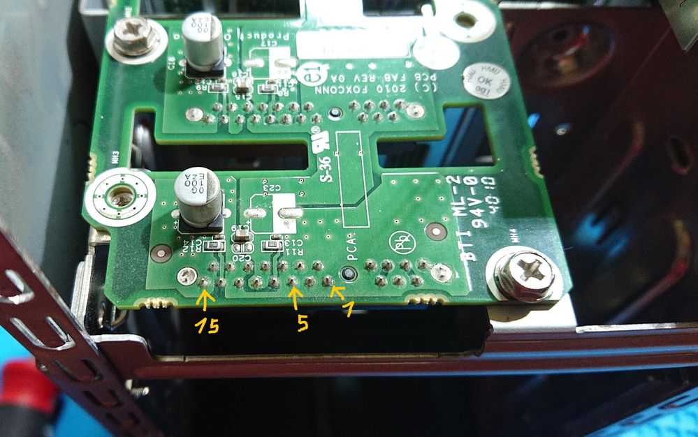 SATA power pins -- measure between 5 and 15: 12V