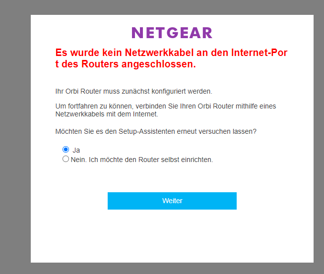 Orbi RBR850 erkennt kein Netzwerkkabel - NETGEAR Communities