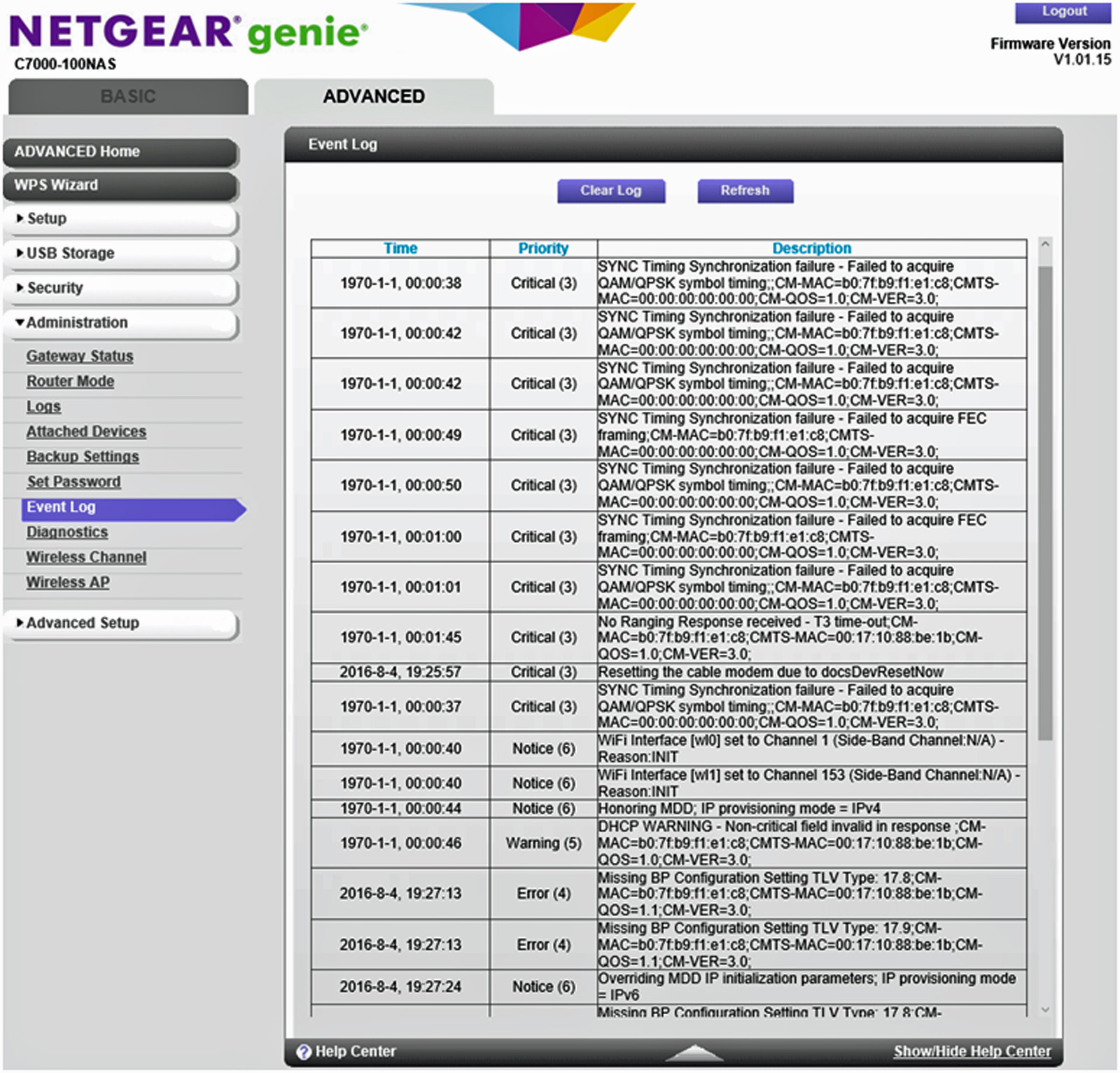 Netgear C7000 event log as of 8-8-2016.jpg