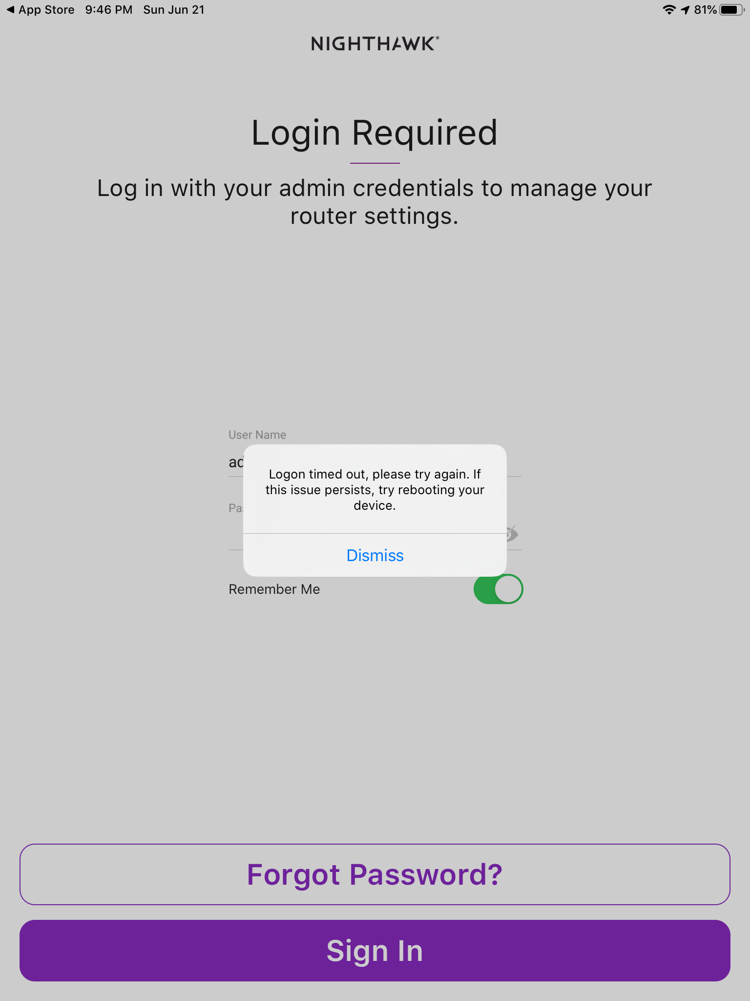Nighthawk iOS App Logon Timeout | NETGEAR Communities