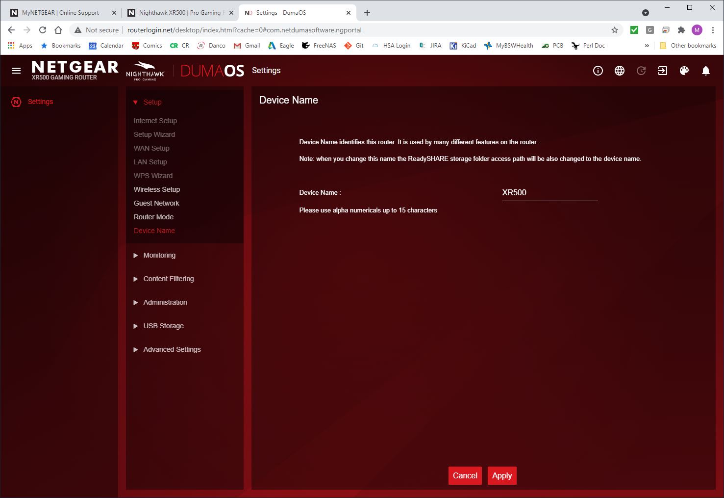 DumaOS Admin Screen with Nighthawk XR500 in AP Mode | NETGEAR Communities