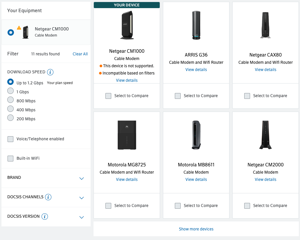 Compatible Xfinity Device Xfinity -- CM1000 Compatibility? | NETGEAR Communities