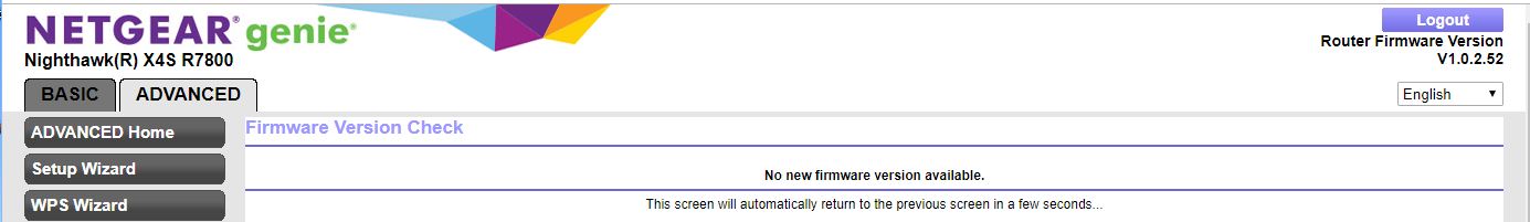 My Firmware is V1.0.2.52 - From the Firmware update it says there is no ...