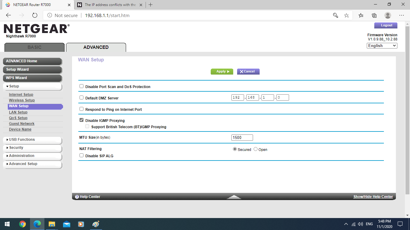Resolving Ip Conflict On Netgear Router Reference: The Ip Address Conflicts With The Wan Ip Subnet Please