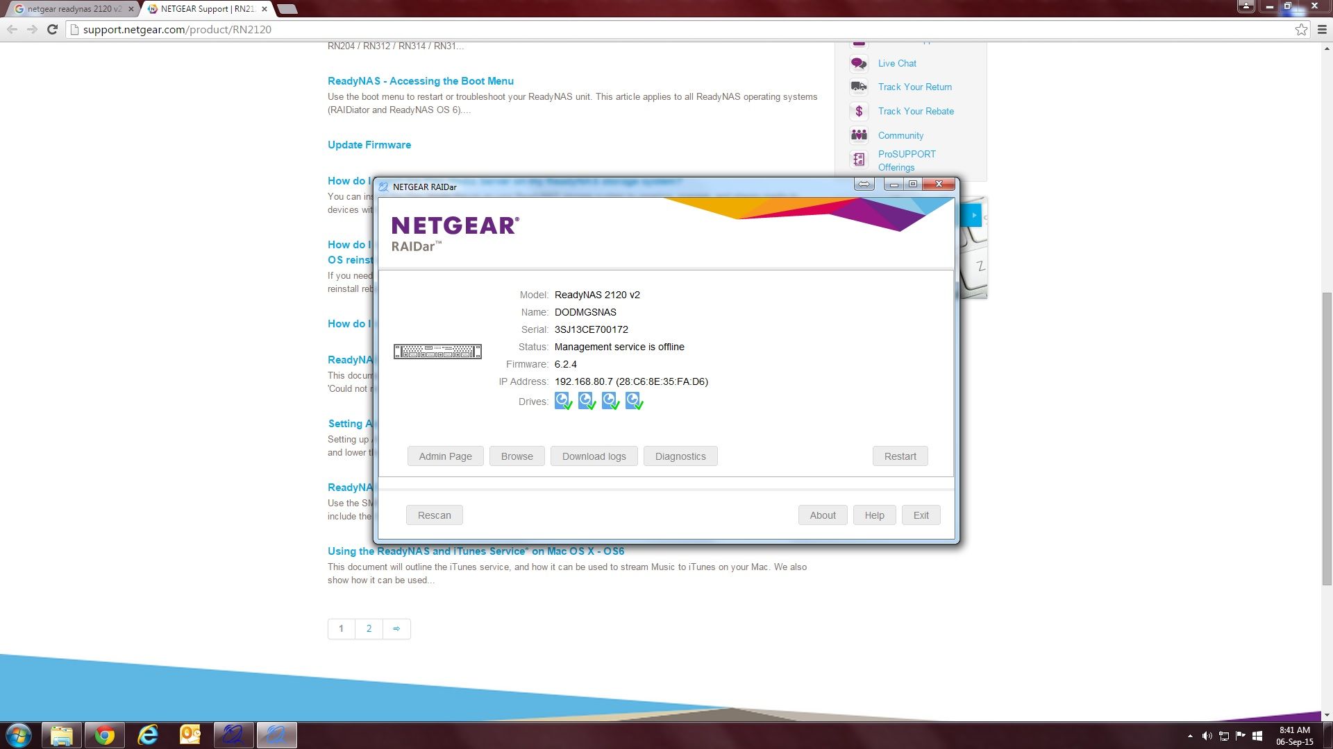 management service is offline readynas | NETGEAR Communities