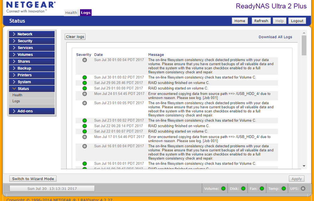Ready NAS Ultra 2 Plus Errors.PNG