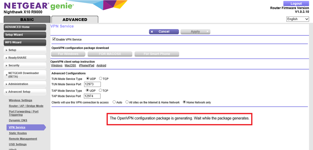 Nighthawak R9000 OpenVPN issue after update firmware to 1.0.3.10 ...