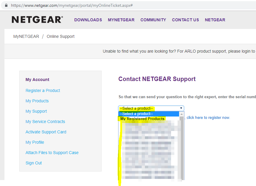 Netgear - MyNetgear - Select a Product.PNG