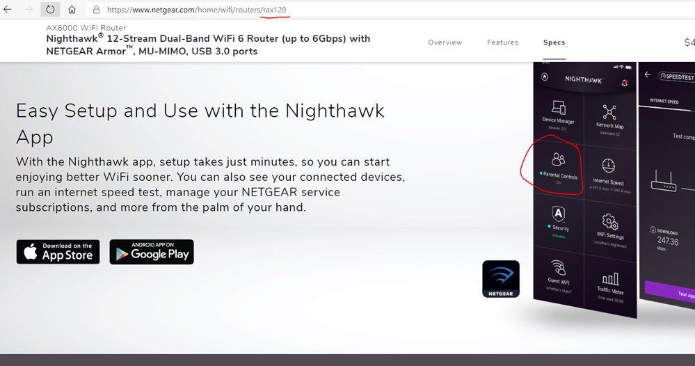 RAX120 marketing pages show Parental Controls App .PNG