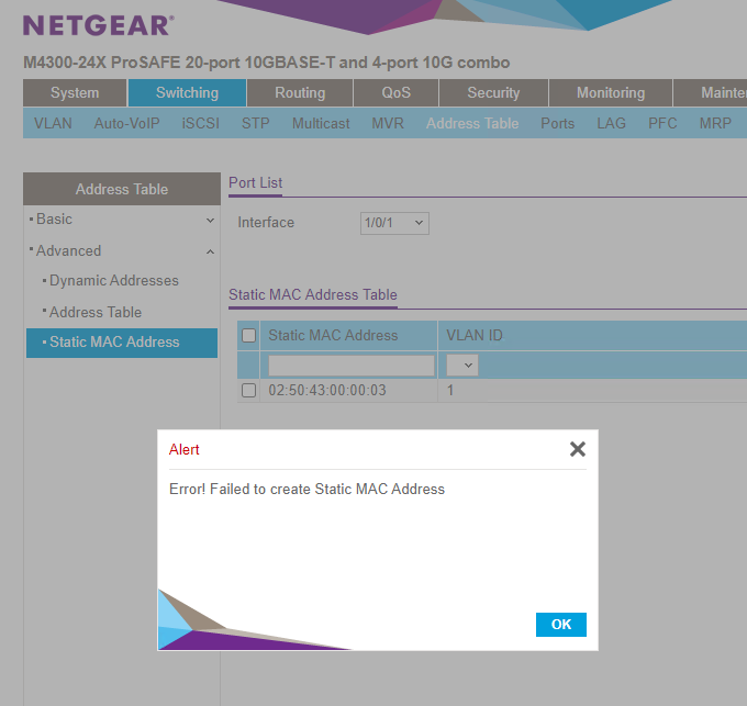 netgear Failed to create Static MAC Address.png