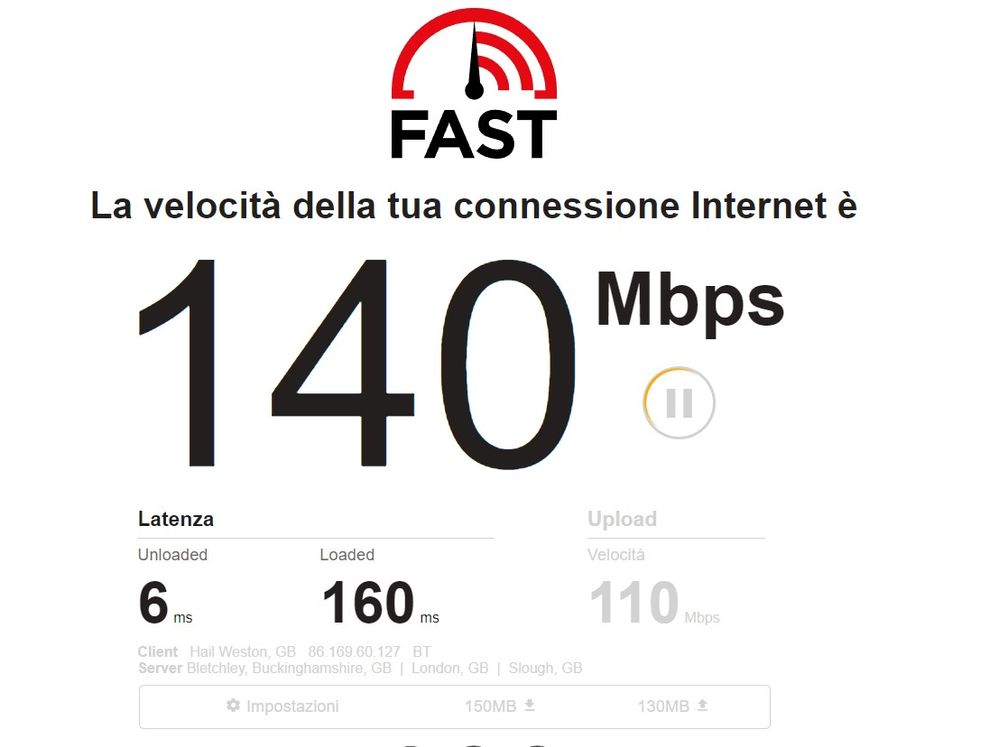 Result from fast.com