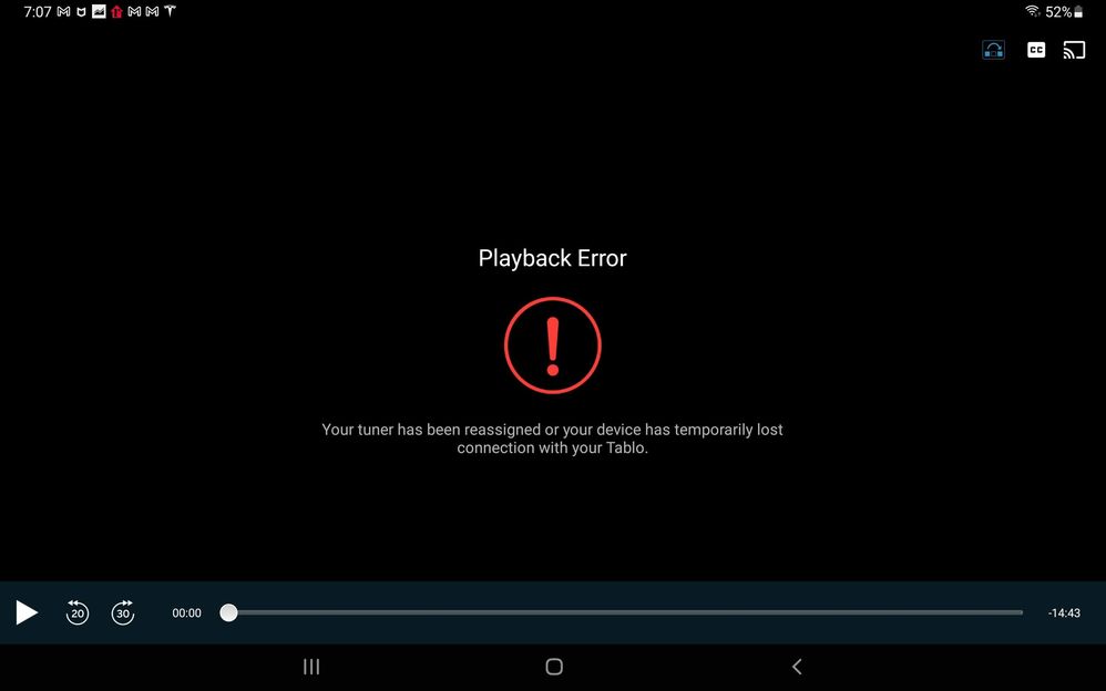 Tablo DVR stops playback every 15-20 min