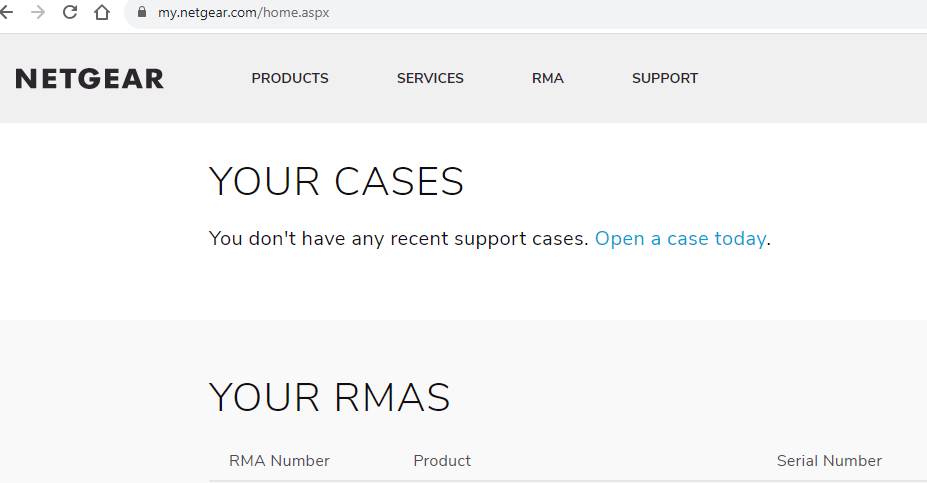 myNetgear - your cases - your RMAs.PNG