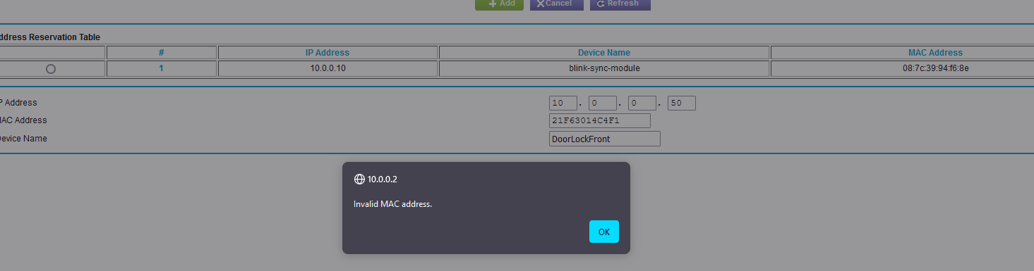 LAN Setup: MAC address not accepted by AC2300 R7000p Nighthawk ...