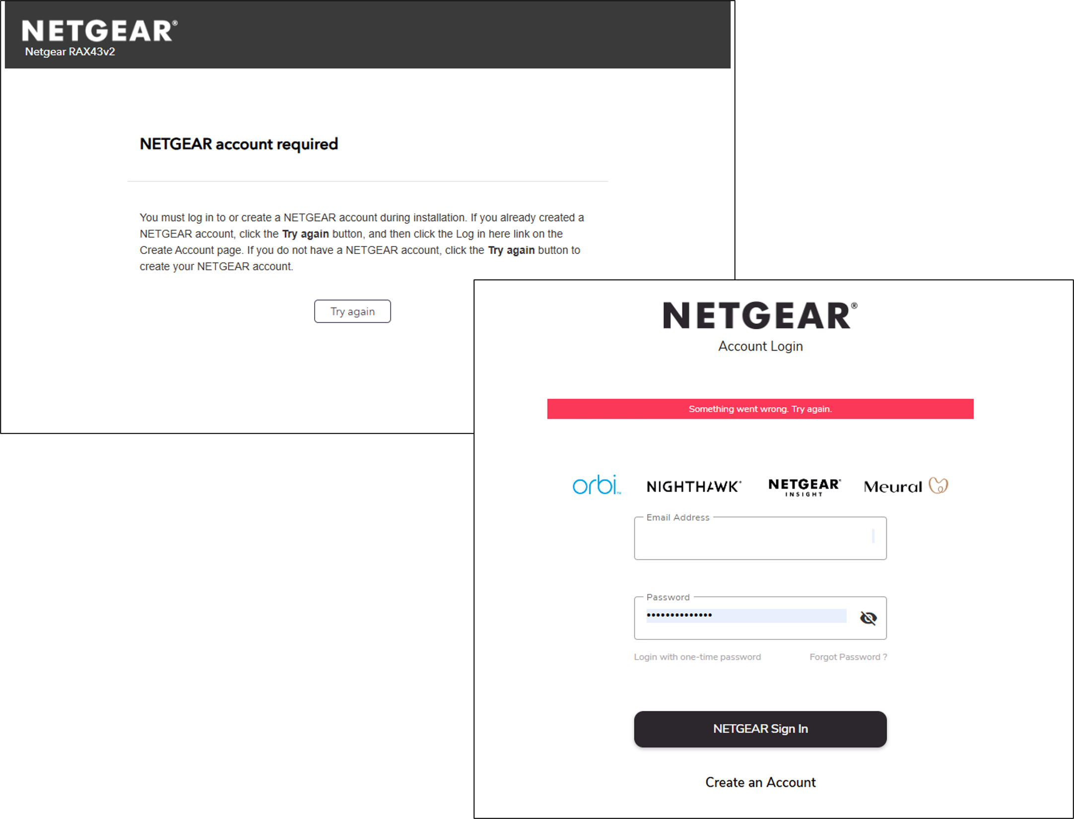 RAX43v2 - Web Interface - Something went wrong. Try again